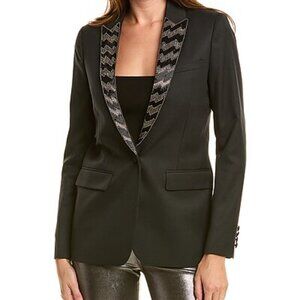 NWT $750 The Kooples Black Jacket/ Blazer with Beading on the lapels sz 6